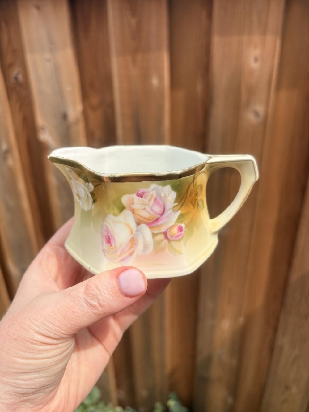 Antique RS Germany Porcelain Creamer Pink Roses Gold Trim Floral Cream Pitcher